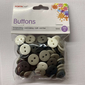 Buttons Plastic Round 13mm 100pk