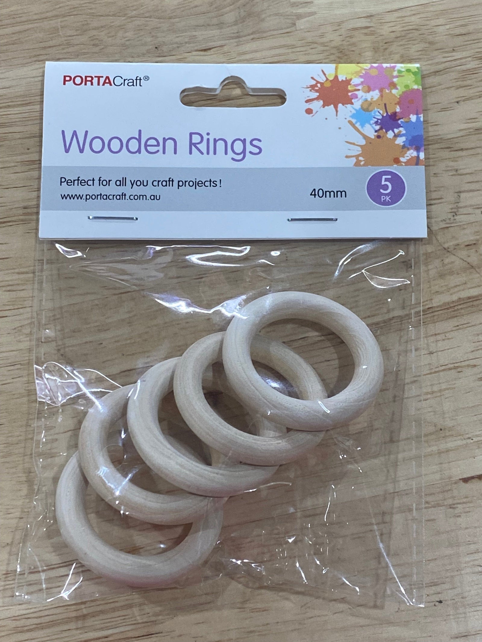 Wooden Rings 40mm 5pk