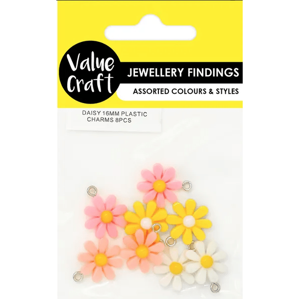 Daisy 16mm Plastic Charms 8pcs - VJY761