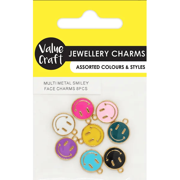 Multi Metal Smily Face Charms 8pcs - VJY762