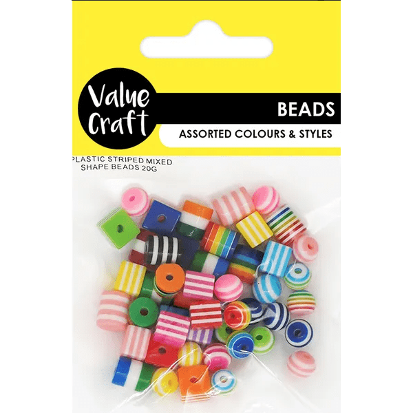 Plastic Striped Mixes Shape Beads 20g - VCB91