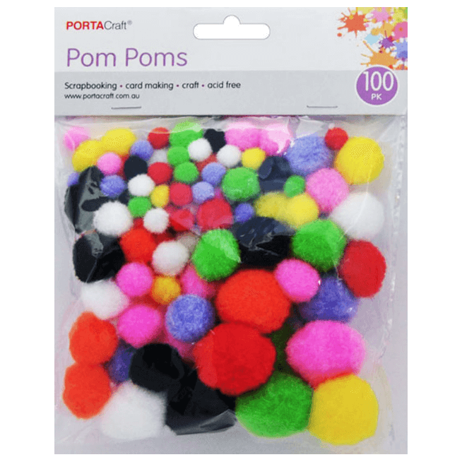 Pom Poms 100pk Multi Colour Multi Sizes