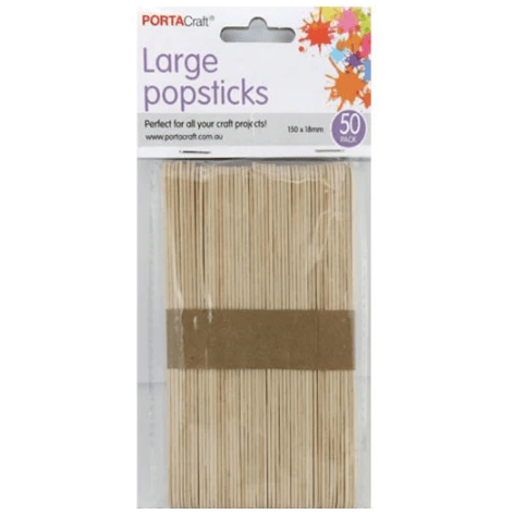 Extra Large Paddle Pop Sticks 18cm Natural 50 Pce