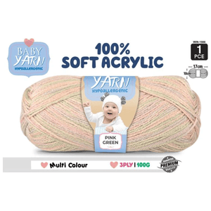 Baby Yarn (Hypoallergenic)100% Soft Acrylic 3ply 100g