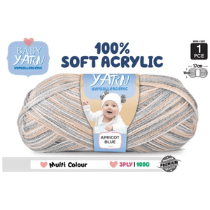 Baby Yarn (Hypoallergenic)100% Soft Acrylic 3ply 100g