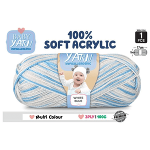 Baby Yarn (Hypoallergenic)100% Soft Acrylic 3ply 100g