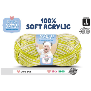 Baby Yarn (Hypoallergenic)100% Soft Acrylic 3ply 100g