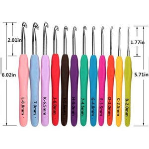 12pce Soft Handle Aluminum Ergonomics Crochet Hook Set