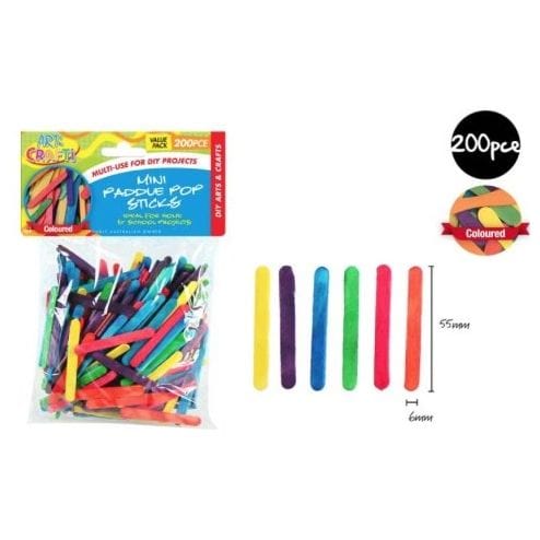 200pce Mini Paddle Pop Sticks 5.5cm Colour