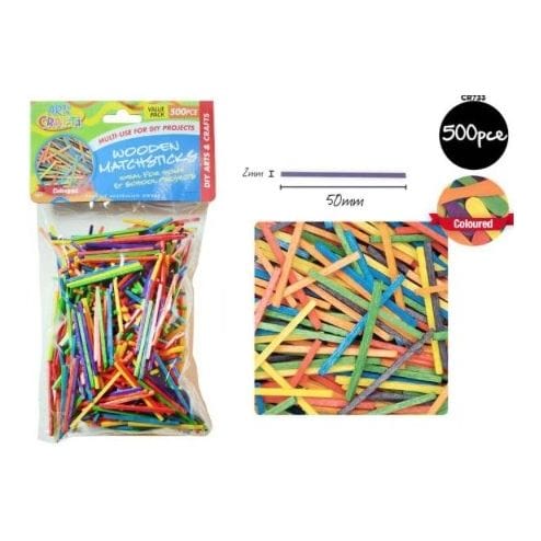 500pce Wooden Matchsticks 5cm Colour