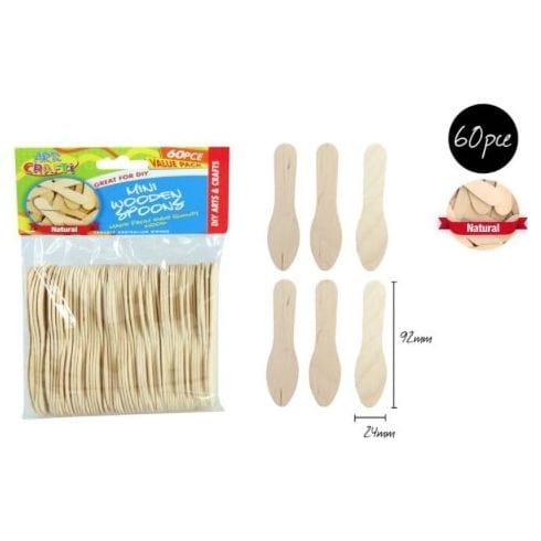 60pce Mini Wooden Spoons 2.4x9.2cm Natural