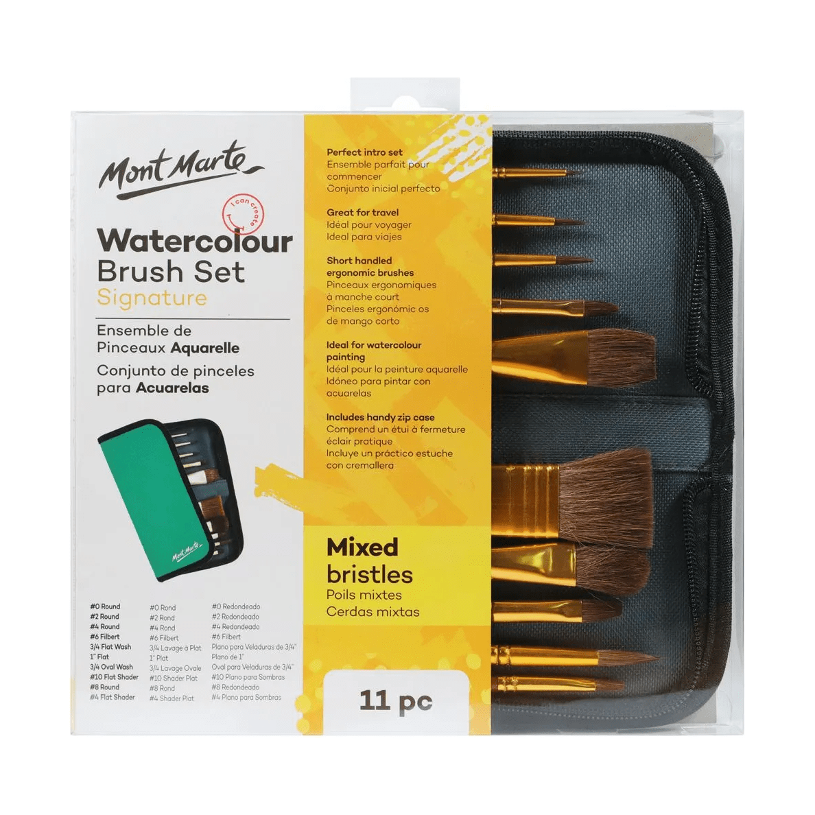 Watercolour Brush Set in Wallet 11pc