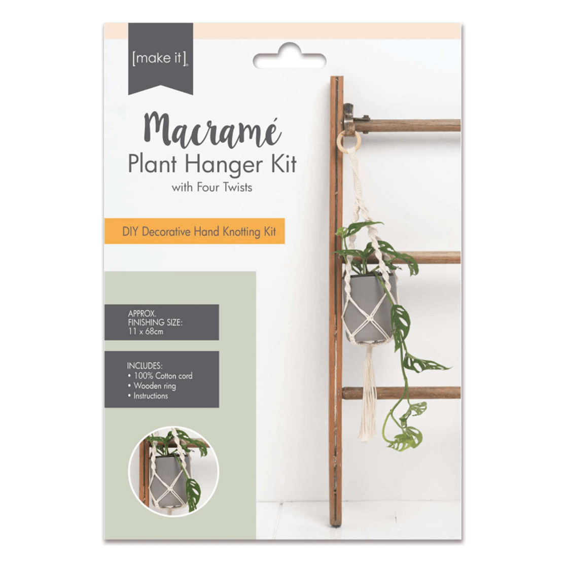 Macrame Plant Hanger Kit with Four Twists - Cream