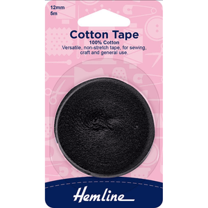 Cotton Tape Black or White (various widths)