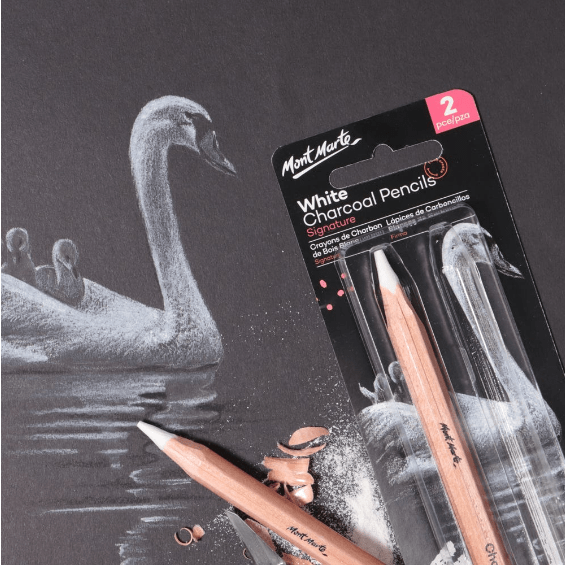 White Charcoal Pencils Lge Hex 2pce