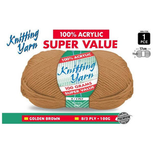 Yatsal Knitting Yarn 8 ply 100g Solid (BULK 10 PACK)