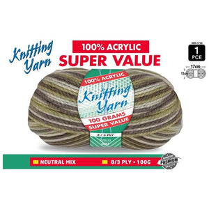 Yatsal Knitting Yarn 8 ply 100g Multicolour