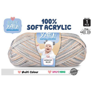 Baby Yarn (Hypoallergenic)100% Soft Acrylic 3ply 100g