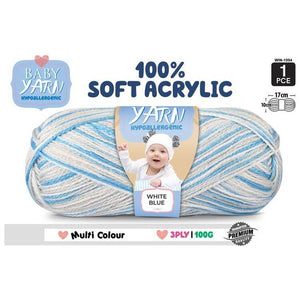 Baby Yarn (Hypoallergenic)100% Soft Acrylic 3ply 100g