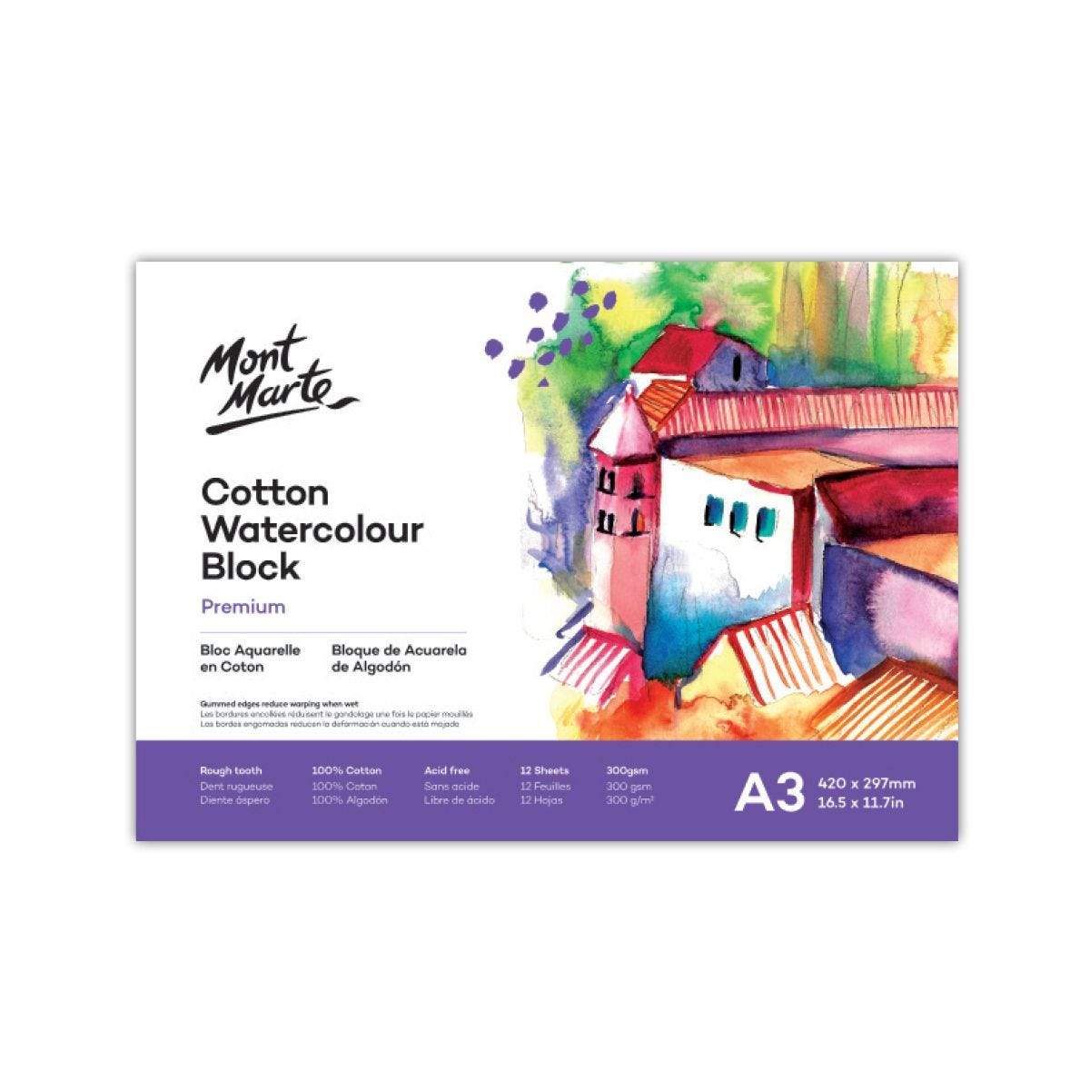 Cotton Watercolour Block 12 sheets 300gsm