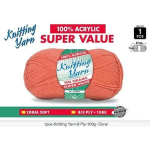 Yatsal Knitting Yarn 8 ply 100g Solid (BULK 10 PACK)